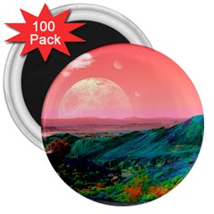 Unicorn Valley Aesthetic Clouds Landscape Mountain Nature Pop Art Surrealism Retrowave 3  Magnets (100 Pack)