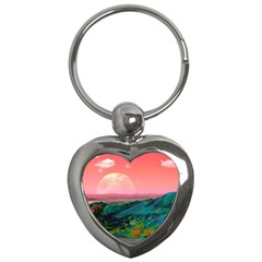 Unicorn Valley Aesthetic Clouds Landscape Mountain Nature Pop Art Surrealism Retrowave Key Chain (heart)