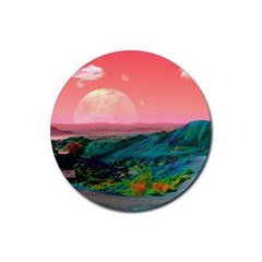 Unicorn Valley Aesthetic Clouds Landscape Mountain Nature Pop Art Surrealism Retrowave Rubber Round Coaster (4 Pack)