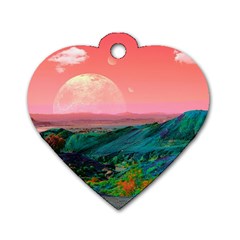 Unicorn Valley Aesthetic Clouds Landscape Mountain Nature Pop Art Surrealism Retrowave Dog Tag Heart (one Side)