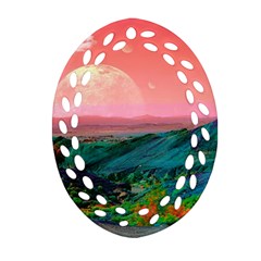 Unicorn Valley Aesthetic Clouds Landscape Mountain Nature Pop Art Surrealism Retrowave Oval Filigree Ornament (two Sides)