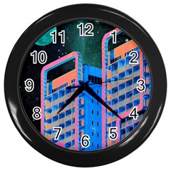 Fantasy City Architecture Building Cityscape Wall Clock (black)