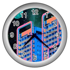 Fantasy City Architecture Building Cityscape Wall Clock (silver)