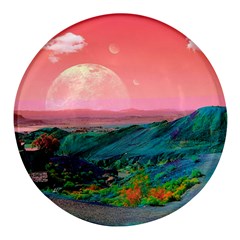 Unicorn Valley Aesthetic Clouds Landscape Mountain Nature Pop Art Surrealism Retrowave Round Glass Fridge Magnet (4 Pack) by Cemarart