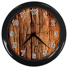 Brown Wooden Texture Wall Clock (black) by nateshop