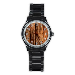 Brown Wooden Texture Stainless Steel Round Watch by nateshop