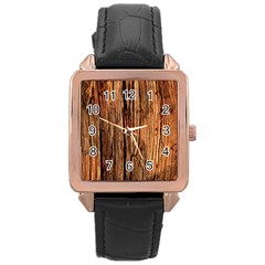 Brown Wooden Texture Rose Gold Leather Watch  by nateshop