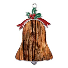 Brown Wooden Texture Metal Holly Leaf Bell Ornament
