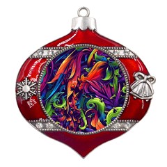 Colorful Floral Patterns, Abstract Floral Background Metal Snowflake And Bell Red Ornament by nateshop