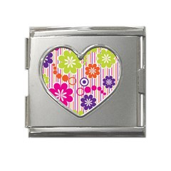 Colorful Flowers Pattern Floral Patterns Mega Link Heart Italian Charm (18mm) by nateshop