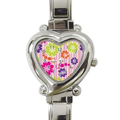 Colorful Flowers Pattern Floral Patterns Heart Italian Charm Watch by nateshop