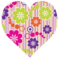 Colorful Flowers Pattern Floral Patterns Wooden Puzzle Heart by nateshop