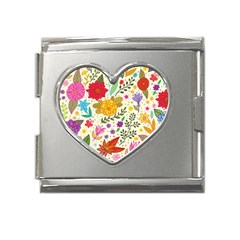 Colorful Flowers Pattern, Abstract Patterns, Floral Patterns Mega Link Heart Italian Charm (18mm) by nateshop