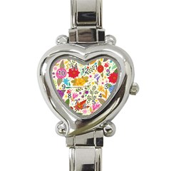 Colorful Flowers Pattern, Abstract Patterns, Floral Patterns Heart Italian Charm Watch by nateshop