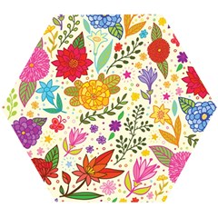 Colorful Flowers Pattern, Abstract Patterns, Floral Patterns Wooden Puzzle Hexagon by nateshop