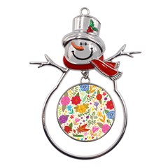 Colorful Flowers Pattern, Abstract Patterns, Floral Patterns Metal Snowman Ornament by nateshop