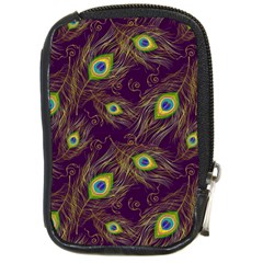 Feathers, Peacock, Patterns, Colorful Compact Camera Leather Case