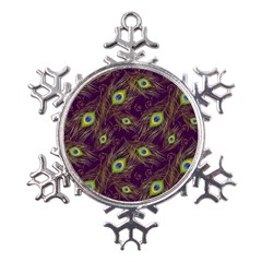 Feathers, Peacock, Patterns, Colorful Metal Large Snowflake Ornament