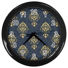 Floral Damask Pattern Texture, Damask Retro Background Wall Clock (black) by nateshop