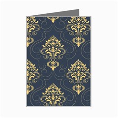 Floral Damask Pattern Texture, Damask Retro Background Mini Greeting Card by nateshop