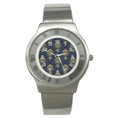 Floral Damask Pattern Texture, Damask Retro Background Stainless Steel Watch by nateshop