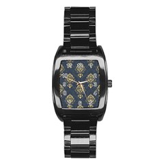 Floral Damask Pattern Texture, Damask Retro Background Stainless Steel Barrel Watch by nateshop