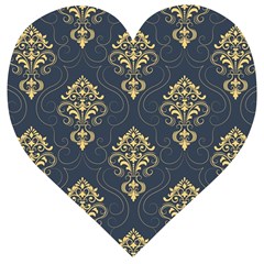 Floral Damask Pattern Texture, Damask Retro Background Wooden Puzzle Heart by nateshop