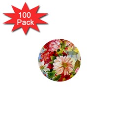 Painted Flowers Texture, Floral Background 1  Mini Buttons (100 Pack)  by nateshop