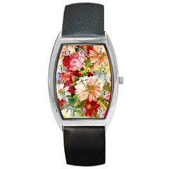 Painted Flowers Texture, Floral Background Barrel Style Metal Watch