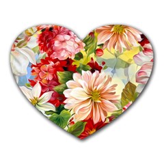 Painted Flowers Texture, Floral Background Heart Mousepad