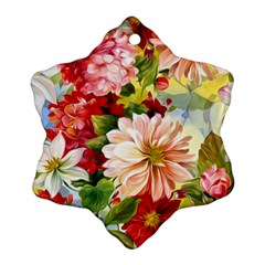 Painted Flowers Texture, Floral Background Snowflake Ornament (two Sides) by nateshop