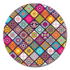 Pattern, Colorful, Floral, Patter, Texture, Tiles Magnet 5  (round) by nateshop