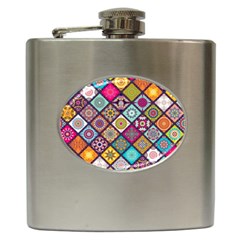 Pattern, Colorful, Floral, Patter, Texture, Tiles Hip Flask (6 Oz)