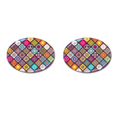 Pattern, Colorful, Floral, Patter, Texture, Tiles Cufflinks (oval) by nateshop