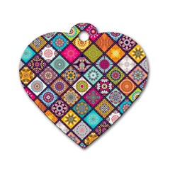 Pattern, Colorful, Floral, Patter, Texture, Tiles Dog Tag Heart (two Sides) by nateshop