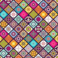 Pattern, Colorful, Floral, Patter, Texture, Tiles Play Mat (square) by nateshop