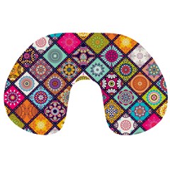 Pattern, Colorful, Floral, Patter, Texture, Tiles Travel Neck Pillow by nateshop