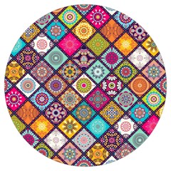 Pattern, Colorful, Floral, Patter, Texture, Tiles Round Trivet by nateshop