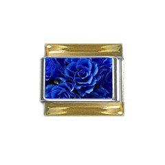 Blue Roses Flowers Plant Romance Blossom Bloom Nature Flora Petals Gold Trim Italian Charm (9mm) by Proyonanggan