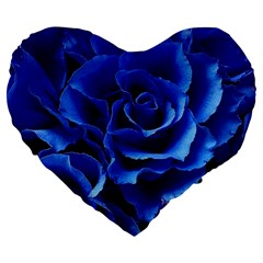 Blue Roses Flowers Plant Romance Blossom Bloom Nature Flora Petals Large 19  Premium Heart Shape Cushions by Proyonanggan