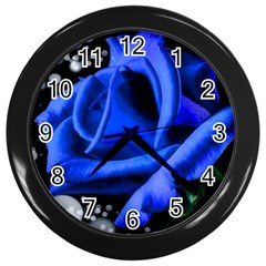 Blue Rose Bloom Blossom Wall Clock (black) by Proyonanggan