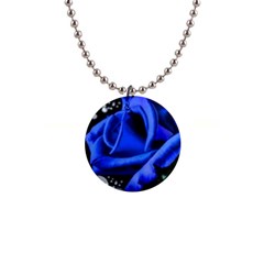 Blue Rose Bloom Blossom 1  Button Necklace by Proyonanggan