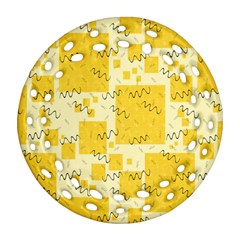 Party Confetti Yellow Squares Round Filigree Ornament (two Sides) by Proyonanggan