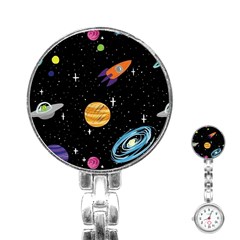 Space Cartoon, Planets, Rockets Stainless Steel Nurses Watch by nateshop