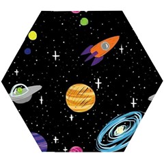 Space Cartoon, Planets, Rockets Wooden Puzzle Hexagon by nateshop