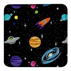 Space Cartoon, Planets, Rockets Square Glass Fridge Magnet (4 Pack) by nateshop