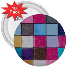 Tile, Colorful, Squares, Texture 3  Buttons (10 Pack)  by nateshop