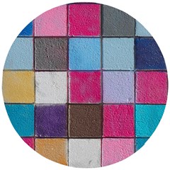 Tile, Colorful, Squares, Texture Wooden Puzzle Round by nateshop