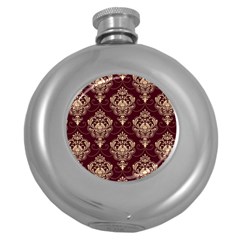 Vintage Floral Pattern, Purple Vintage Round Hip Flask (5 Oz) by nateshop