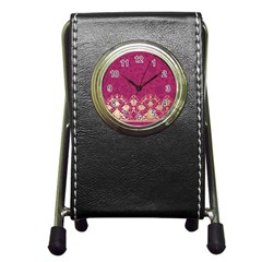 Vintage Pink Texture, Floral Design, Floral Texture Patterns, Pen Holder Desk Clock by nateshop